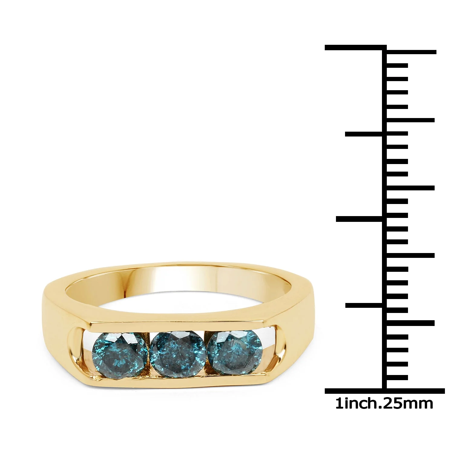 14K Yellow Gold Plated 0.90 Carat Genuine Blue Diamond .925 Sterling Silver Ring - Image 3