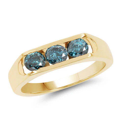 14K Yellow Gold Plated 0.90 Carat Genuine Blue Diamond .925 Sterling Silver Ring - Image 4