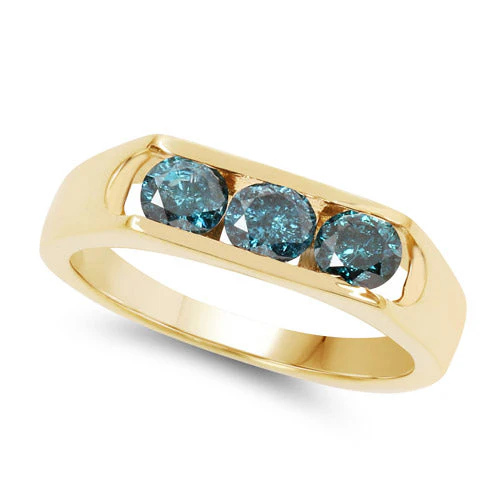 14K Yellow Gold Plated 0.90 Carat Genuine Blue Diamond .925 Sterling Silver Ring - Image 5