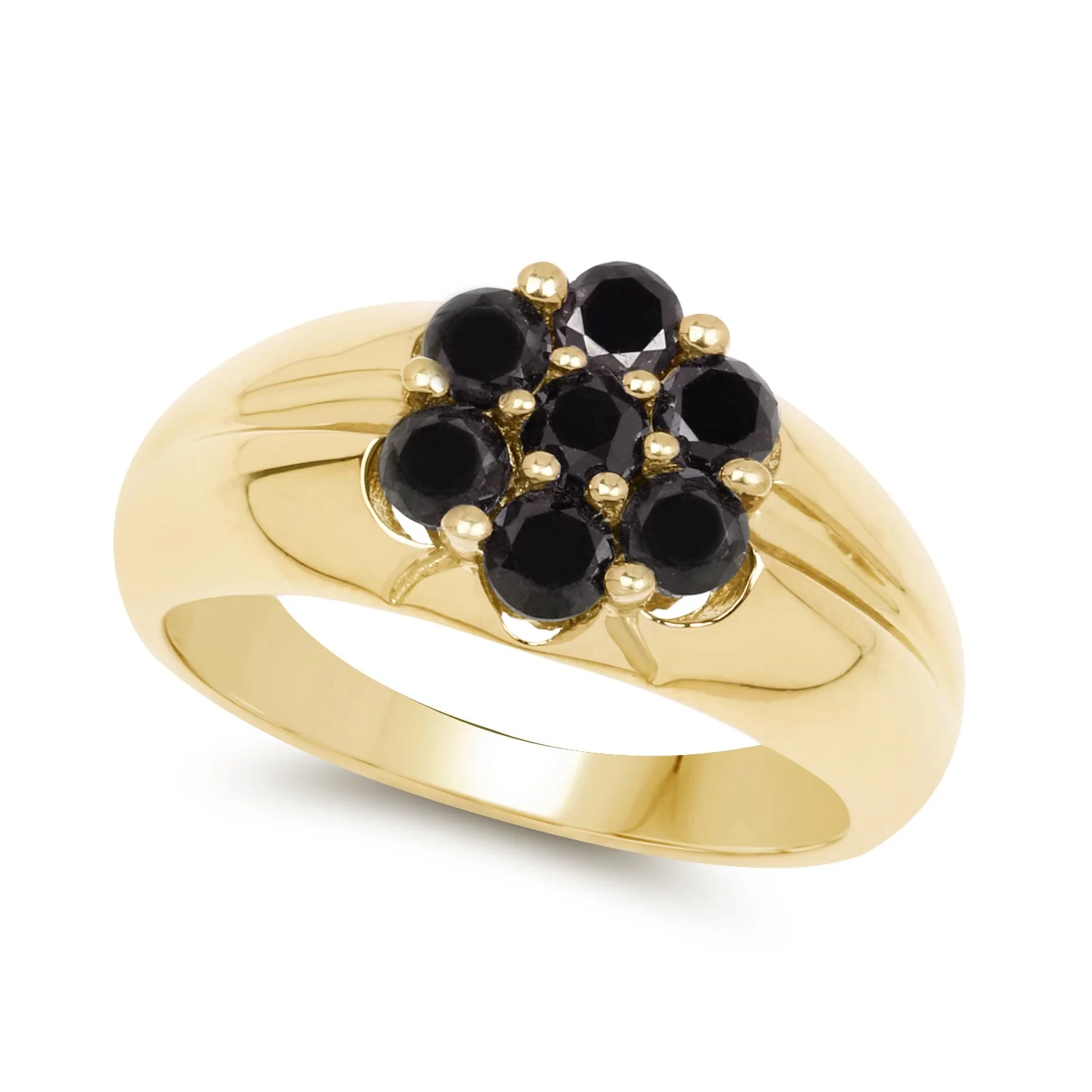 14K Yellow Gold Plated 0.91 Carat Genuine Black Diamond .925 Sterling Silver Ring - Image 2