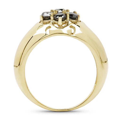 14K Yellow Gold Plated 0.98 Carat Genuine Black Diamond .925 Sterling Silver Ring - Image 6