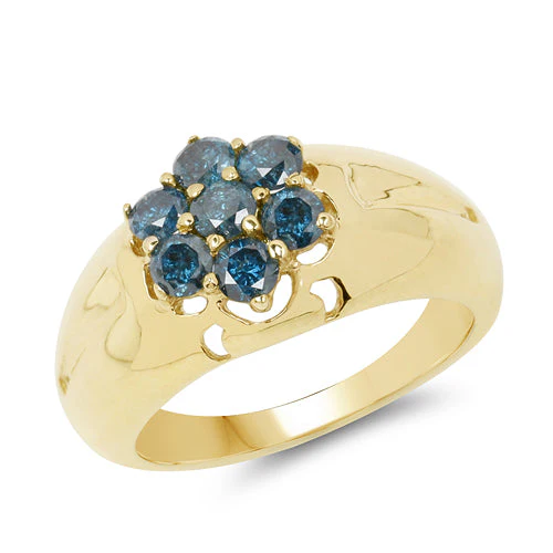 14K Yellow Gold Plated 0.98 Carat Genuine Blue Diamond .925 Sterling Silver Ring - Image 4