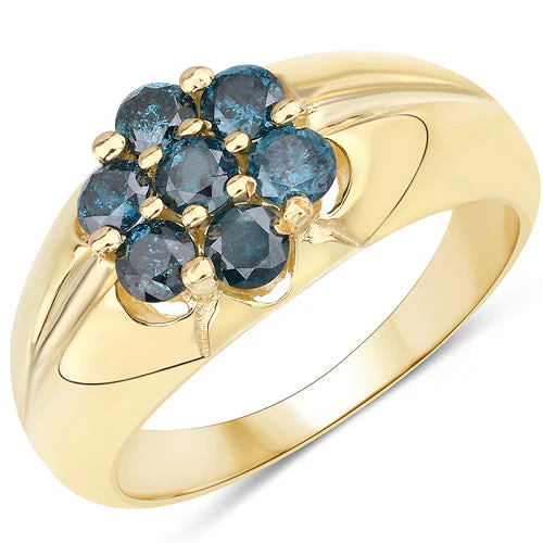 14K Yellow Gold Plated 0.98 Carat Genuine Blue Diamond .925 Sterling Silver Ring - Image 4