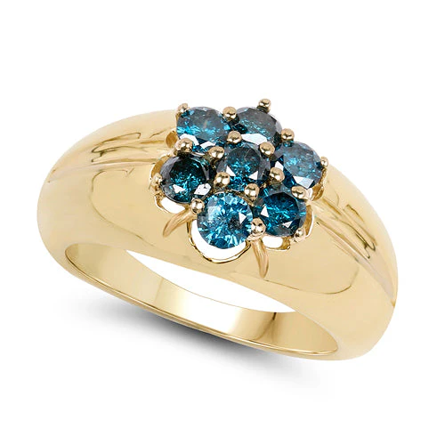 14K Yellow Gold Plated 0.98 Carat Genuine Blue Diamond .925 Sterling Silver Ring - Image 5