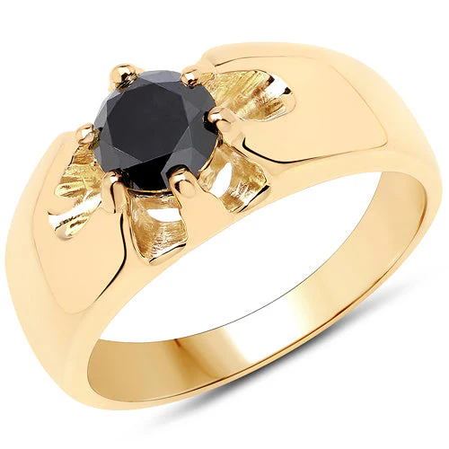 14K Yellow Gold Plated 1.00 Carat Genuine Black Diamond .925 Sterling Silver Ring - Image 4