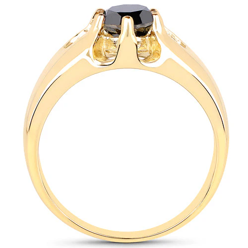 14K Yellow Gold Plated 1.00 Carat Genuine Black Diamond .925 Sterling Silver Ring - Image 5