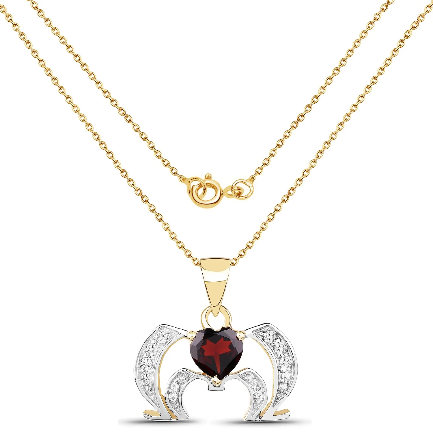 14K Yellow Gold Plated 1.05 Carat Genuine Garnet and White Topaz .925 Sterling Silver Pendant - Image 2
