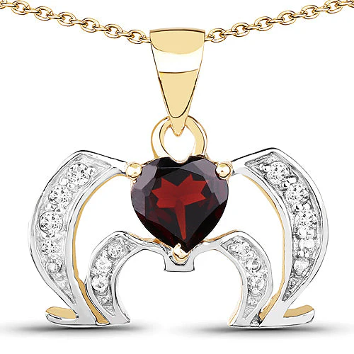 14K Yellow Gold Plated 1.05 Carat Genuine Garnet and White Topaz .925 Sterling Silver Pendant - Image 3