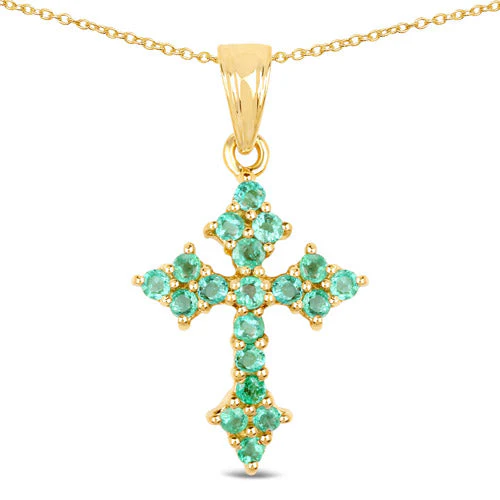 14K Yellow Gold Plated 1.05 Carat Genuine Zambian Emerald .925 Sterling Silver Pendant - Image 3