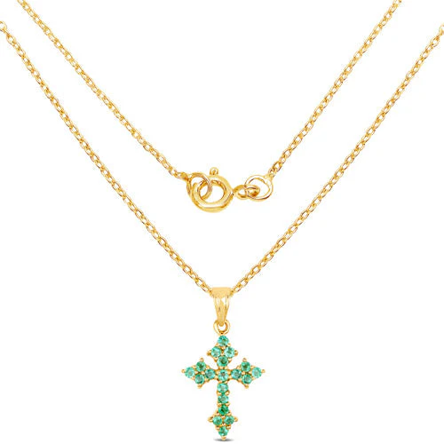 14K Yellow Gold Plated 1.05 Carat Genuine Zambian Emerald .925 Sterling Silver Pendant - Image 4
