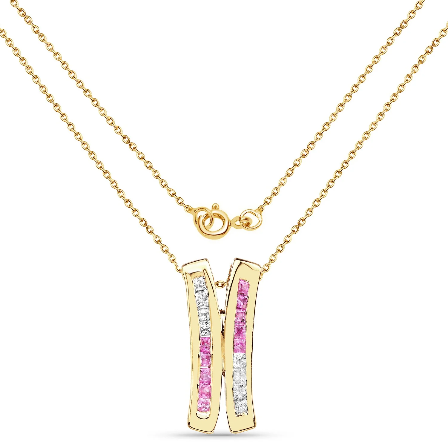 14K Yellow Gold Plated 1.08 Carat Genuine Pink Sapphire and White Sapphire .925 Sterling Silver Pendant - Image 2