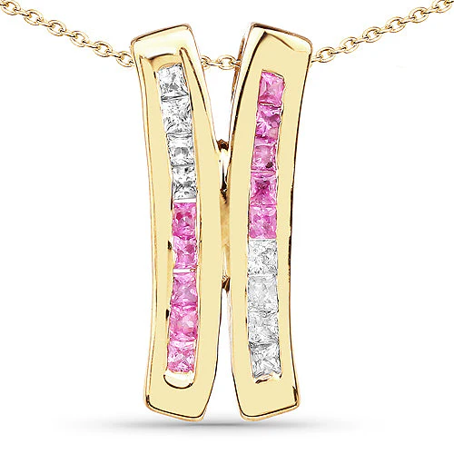 14K Yellow Gold Plated 1.08 Carat Genuine Pink Sapphire and White Sapphire .925 Sterling Silver Pendant - Image 3