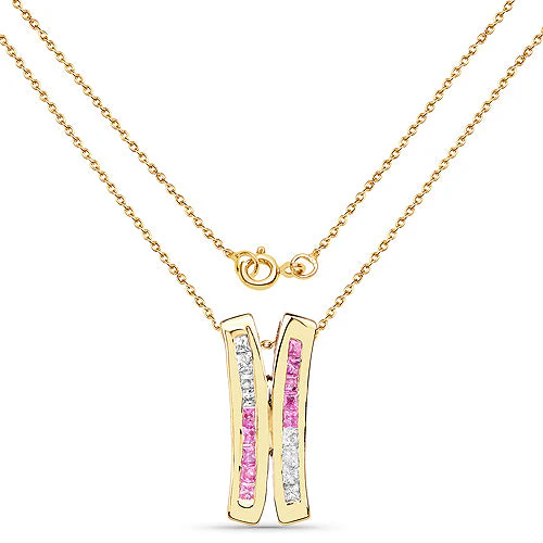 14K Yellow Gold Plated 1.08 Carat Genuine Pink Sapphire and White Sapphire .925 Sterling Silver Pendant - Image 4
