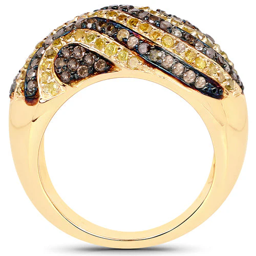 14K Yellow Gold Plated 1.19 Carat Genuine Champagne Diamond and Yellow Diamond .925 Sterling Silver Ring - Image 6