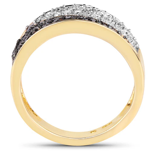 14K Yellow Gold Plated 1.20 Carat Genuine Black Diamond and White Diamond .925 Sterling Silver Ring - Image 5