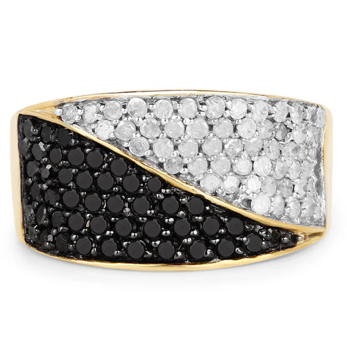 14K Yellow Gold Plated 1.20 Carat Genuine Black Diamond and White Diamond .925 Sterling Silver Ring - Image 6