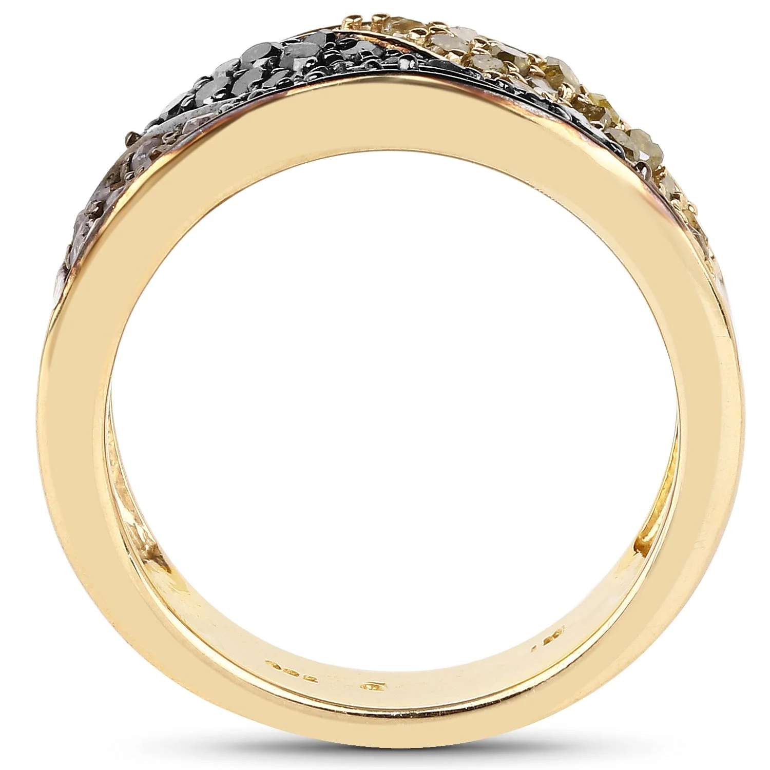 14K Yellow Gold Plated 1.25 Carat Genuine Black Diamond, Champagne Diamond & Yellow Diamond .925 Sterling Silver Ring - Image 2