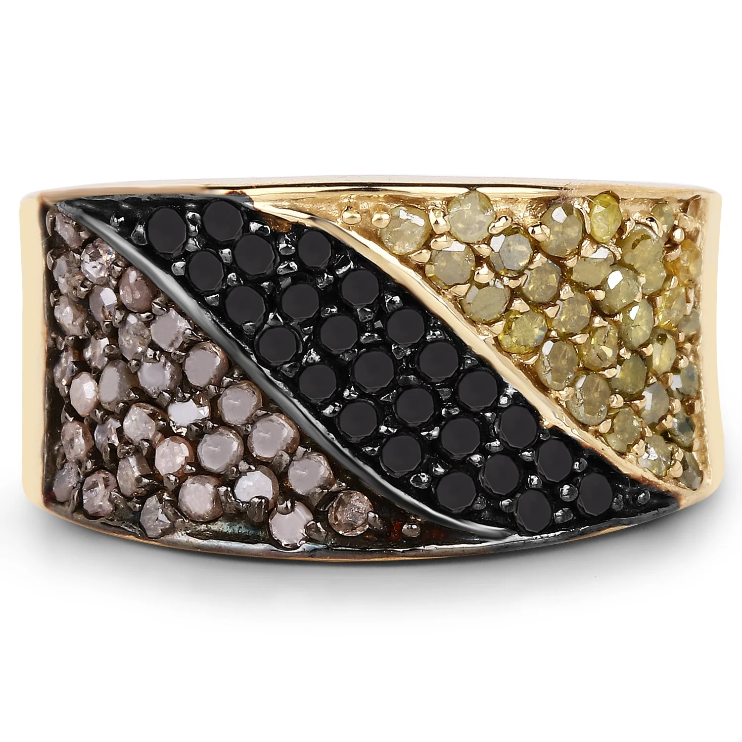 14K Yellow Gold Plated 1.25 Carat Genuine Black Diamond, Champagne Diamond & Yellow Diamond .925 Sterling Silver Ring - Image 3