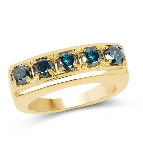 14K Yellow Gold Plated 1.25 Carat Genuine Blue Diamond .925 Sterling Silver Ring - Image 4