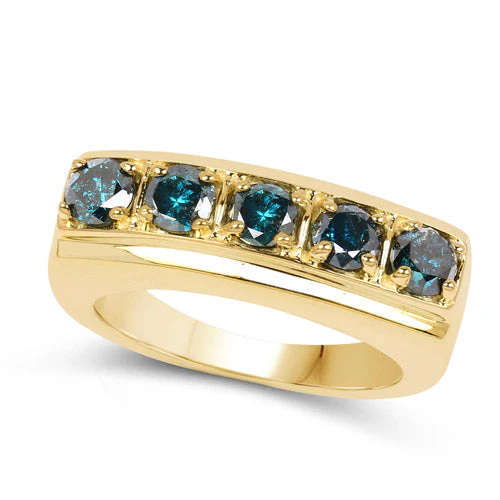 14K Yellow Gold Plated 1.25 Carat Genuine Blue Diamond .925 Sterling Silver Ring - Image 5