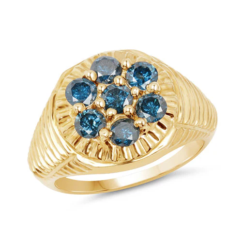 14K Yellow Gold Plated 1.40 Carat Genuine Blue Diamond .925 Sterling Silver Ring - Image 5