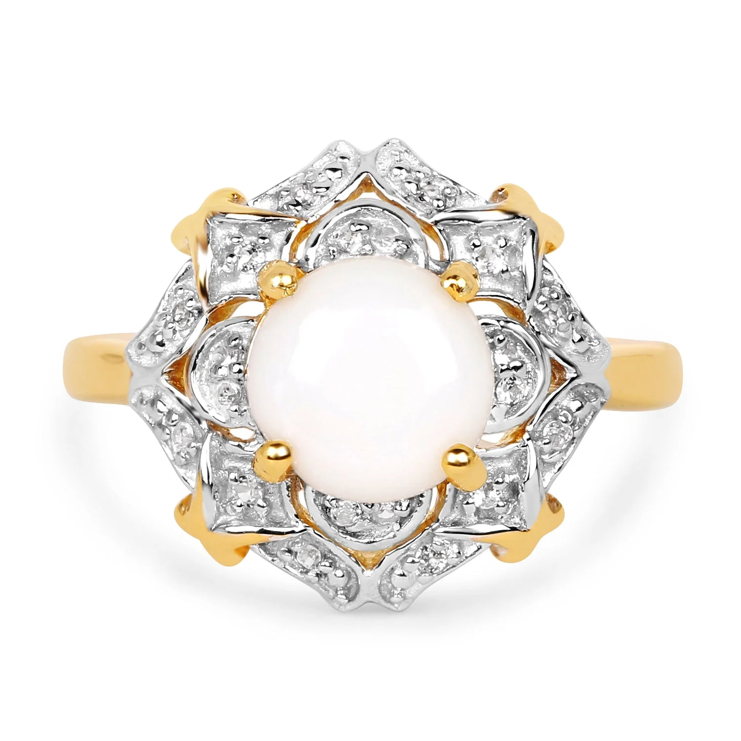 14K Yellow Gold Plated 1.40 Carat Genuine Opal and White Topaz .925 Sterling Silver Ring - Image 3