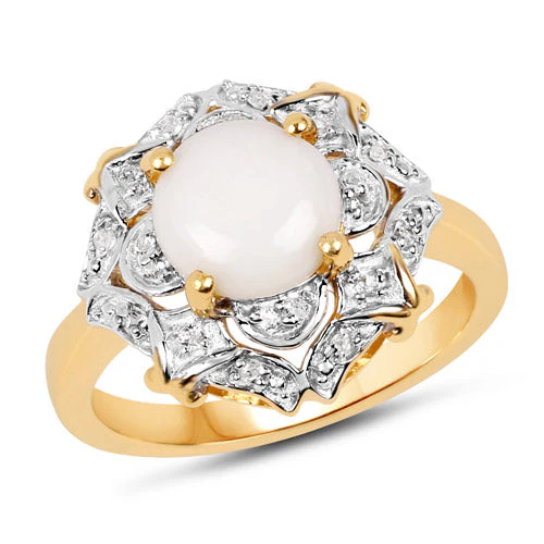 14K Yellow Gold Plated 1.40 Carat Genuine Opal and White Topaz .925 Sterling Silver Ring - Image 4