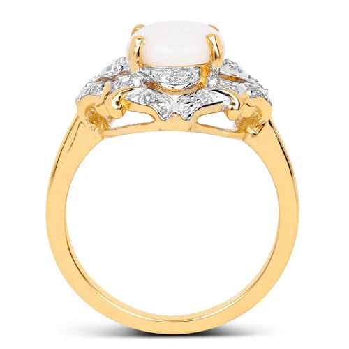 14K Yellow Gold Plated 1.40 Carat Genuine Opal and White Topaz .925 Sterling Silver Ring - Image 5