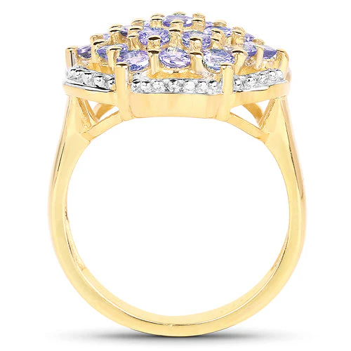 14K Yellow Gold Plated 1.52 Carat Genuine Tanzanite .925 Sterling Silver Ring - Image 5