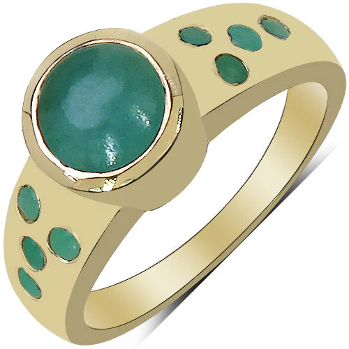 14K Yellow Gold Plated 1.55 Carat Genuine Emerald & White Diamond .925 Sterling Silver Ring - Image 4