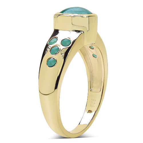 14K Yellow Gold Plated 1.55 Carat Genuine Emerald & White Diamond .925 Sterling Silver Ring - Image 6
