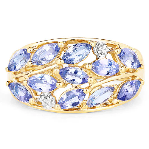14K Yellow Gold Plated 1.56 Carat Genuine Tanzanite and White Topaz .925 Sterling Silver Ring - Image 6