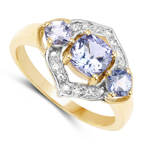 14K Yellow Gold Plated 1.58 Carat Genuine Tanzanite and White Topaz .925 Sterling Silver Ring - Image 6