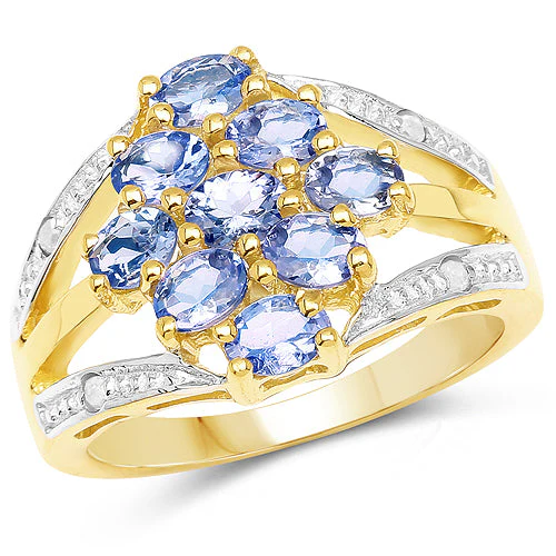 14K Yellow Gold Plated 1.59 Carat Genuine Tanzanite and White Topaz .925 Sterling Silver Ring - Image 5