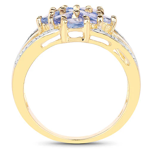14K Yellow Gold Plated 1.59 Carat Genuine Tanzanite and White Topaz .925 Sterling Silver Ring - Image 6