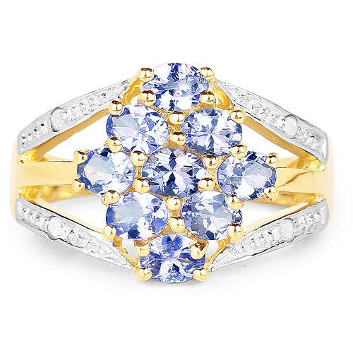 14K Yellow Gold Plated 1.59 Carat Genuine Tanzanite and White Topaz .925 Sterling Silver Ring - Image 7