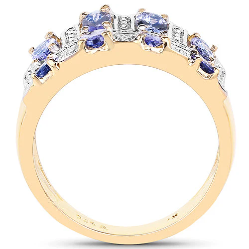 14K Yellow Gold Plated 1.68 Carat Genuine Tanzanite .925 Sterling Silver Ring - Image 5