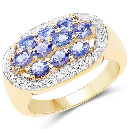 14K Yellow Gold Plated 1.70 Carat Genuine Tanzanite .925 Sterling Silver Ring - Image 4