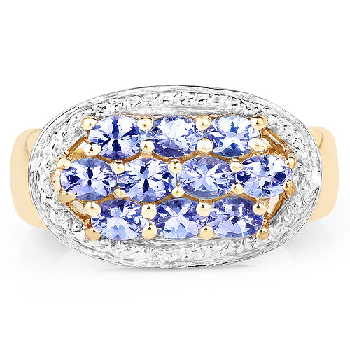 14K Yellow Gold Plated 1.70 Carat Genuine Tanzanite .925 Sterling Silver Ring - Image 6