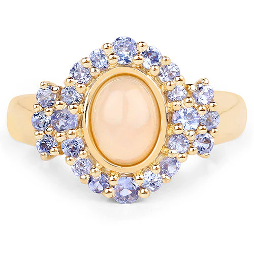 14K Yellow Gold Plated 1.74 Carat Genuine Ethiopian Opal and Tanzanite .925 Sterling Silver Ring - Image 3