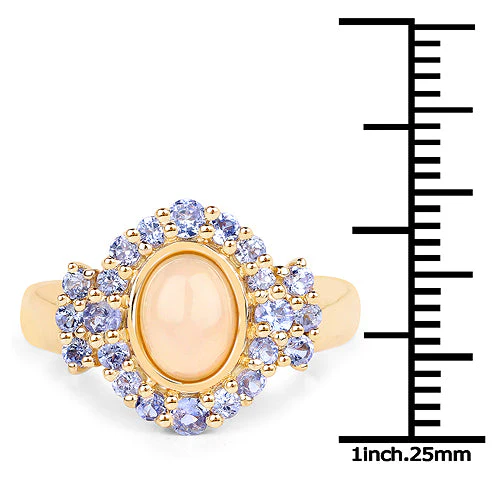 14K Yellow Gold Plated 1.74 Carat Genuine Ethiopian Opal and Tanzanite .925 Sterling Silver Ring - Image 5
