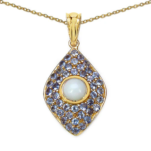 14K Yellow Gold Plated 1.82 Carat Genuine Ethiopian Opal & Tanzanite .925 Sterling Silver Pendant - Image 3