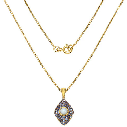 14K Yellow Gold Plated 1.82 Carat Genuine Ethiopian Opal & Tanzanite .925 Sterling Silver Pendant - Image 4