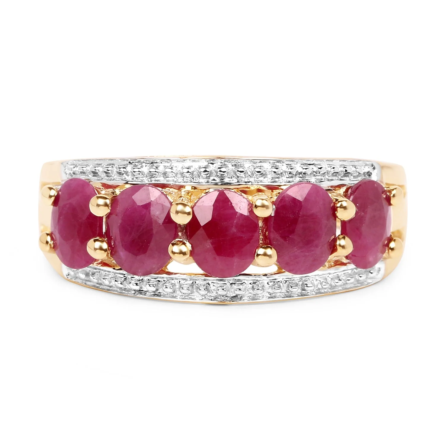 14K Yellow Gold Plated 1.90 Carat Genuine Ruby .925 Sterling Silver Ring - Image 3