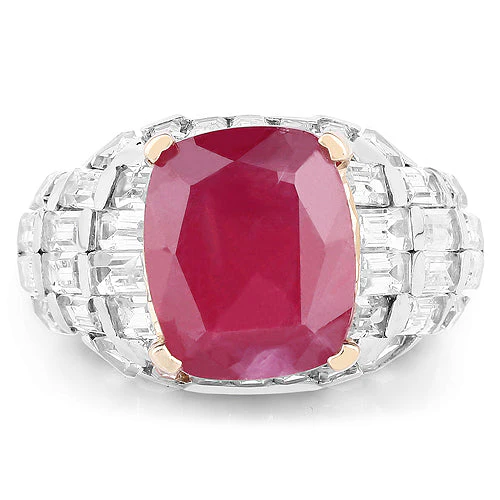 14K Yellow Gold Plated 10.76 Carat Glass Filled Ruby and White Topaz .925 Sterling Silver Ring - Image 6