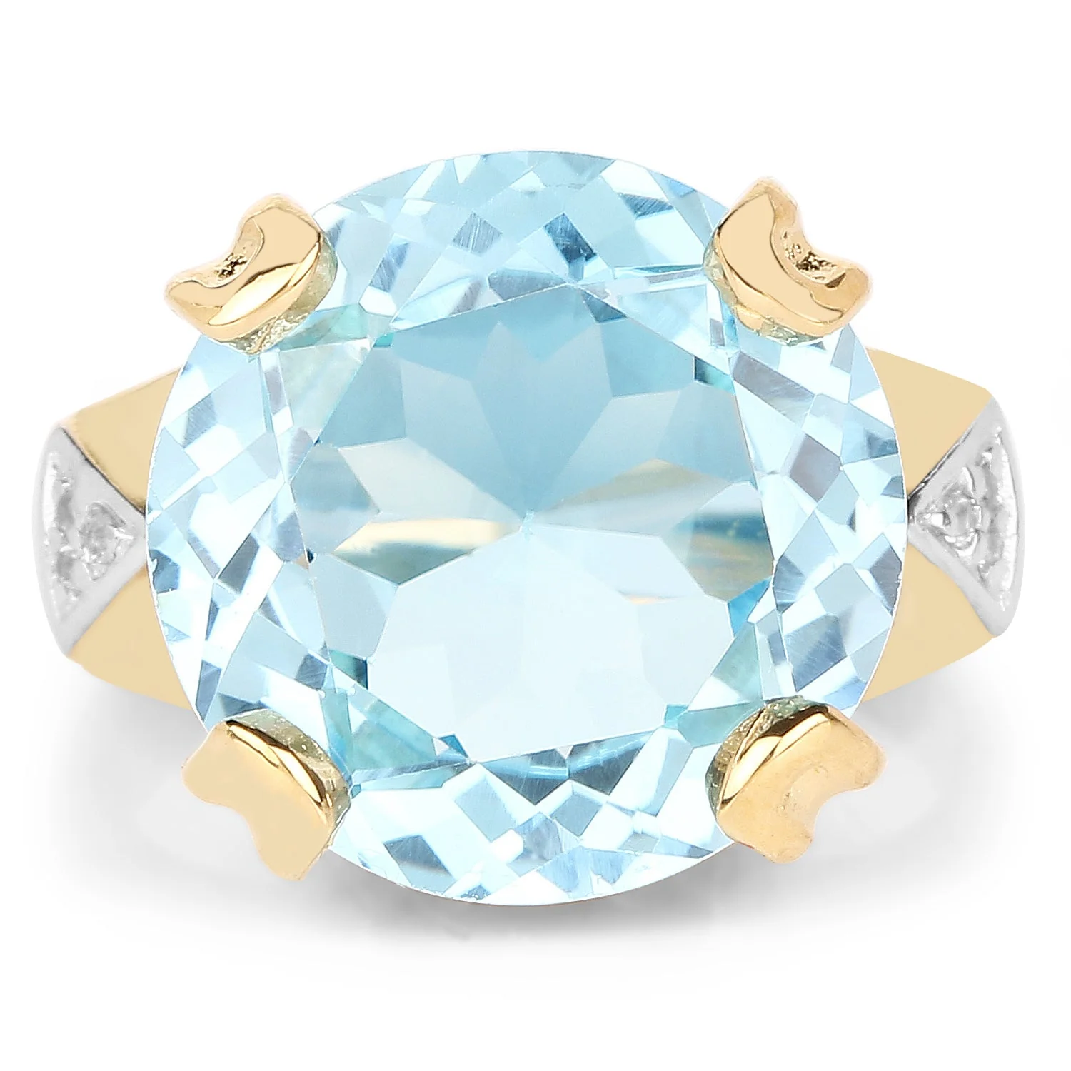 14K Yellow Gold Plated 12.98 Carat Genuine Blue Topaz and White Topaz .925 Sterling Silver Ring - Image 4