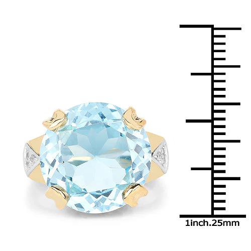 14K Yellow Gold Plated 12.98 Carat Genuine Blue Topaz and White Topaz .925 Sterling Silver Ring - Image 7