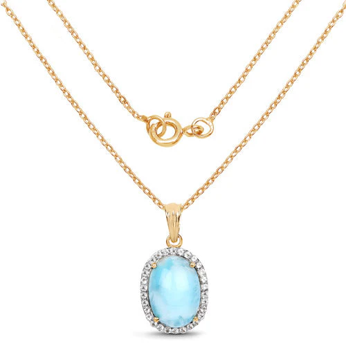 14K Yellow Gold Plated 13.55 Carat Genuine Larimar and White Topaz .925 Sterling Silver Pendant - Image 5