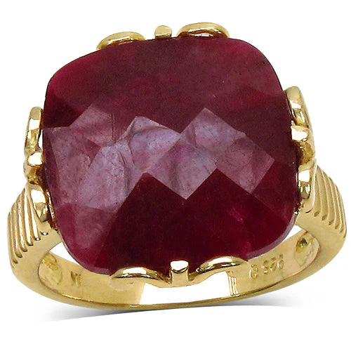14K Yellow Gold Plated 19.20 Carat Genuine Dyed Ruby Sterling Silver Ring - Image 3