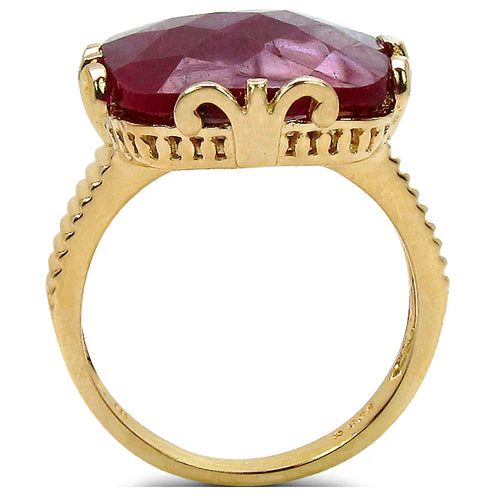 14K Yellow Gold Plated 19.20 Carat Genuine Dyed Ruby Sterling Silver Ring - Image 4